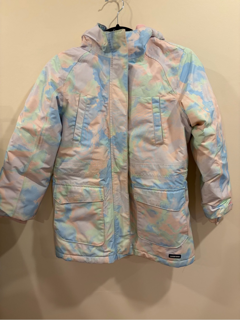 Lands End Pastel Tie-Dye Snow Jacket Size L (small stain)